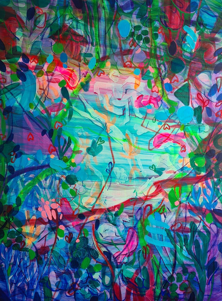 PRACHI GOTHI An Iridescent Escape Acrylic and oil pastel on canvas 121.92 x 91.44 cm 2023 © Prachi Gothi, 2023